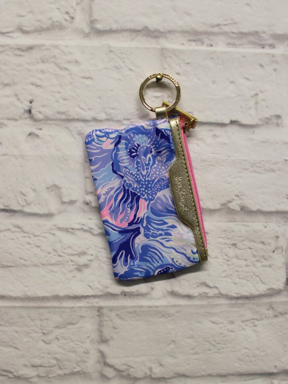 Lilly Pulitzer Pink Blue Floral Small Zip ID Case New